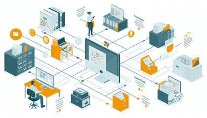 Obraz premium Digital Document Workflow Solutions, the convenience of digital document management solutions with an image depicting seamless file transfer and collaboration processes