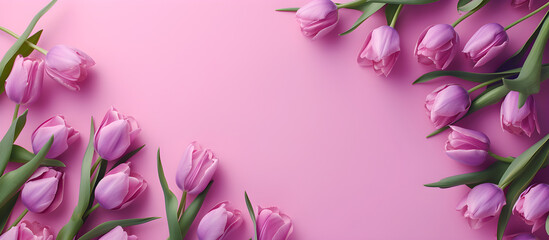 Purple tulips in an isolated pastel background with copy space, perfect for spring-themed designs and nature-related content. - obrazy, fototapety, plakaty