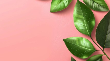 
Beautiful pink background with a green leaf 