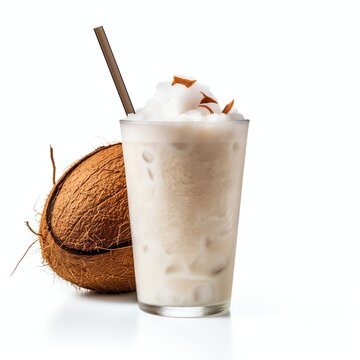 a es doger or ice doger is indonesia traditional street drink made from coconut milk young coconut, studio light , isolated on white background