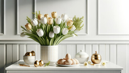 Chic Easter Elegance: Minimalist Floral and Egg Display Background