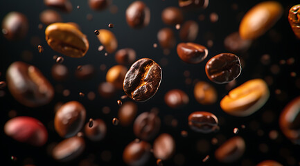 coffee beans with different colours floating above a  - obrazy, fototapety, plakaty
