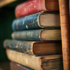 stack of old books on a shelf