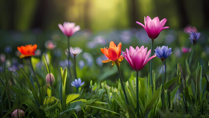 Blossoms Unveil Nature's Renewal in Captivating Photographs - A Kaleidoscope of Colors on a Lush Green Canvas.