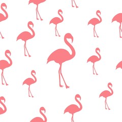 Fototapeta premium Flamingos seamless pattern isolated on white background