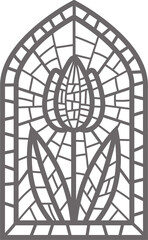 Church glass window. Stained mosaic catholic frame with religious symbol tulip flower. Outline illustration