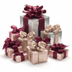 Obraz premium Elegantes Geschenkbox-Arrangement in Silber und Burgunderrot