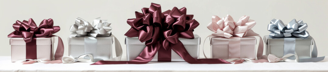 Elegantes Geschenkbox-Arrangement in Silber und Burgunderrot