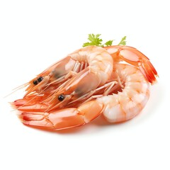 a Fresh cooked shrimp, studio light , isolated on white background
