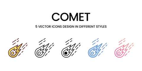 Comet Icon Design in Five style with Editable Stroke. Line, Solid, Flat Line, Duo Tone Color, and Color Gradient Line. Suitable for Web Page, Mobile App, UI, UX and GUI design.