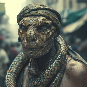 Man is a reptile. Lizard man. Reptilian. Portrait.