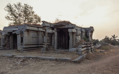 Hemakuta Hill Temple Complex on the gentle slopes of Hemakuta Hill. Hampi. India.