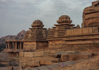Hemakuta Hill Temple Complex on the gentle slopes of Hemakuta Hill. Hampi. India.