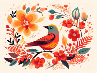 Naklejka premium colorful bird and flowers vector illustration