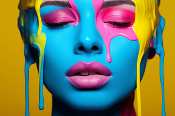 face with colorful paint - obrazy, fototapety, plakaty
