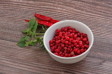 Red pepper seeds in the bowl