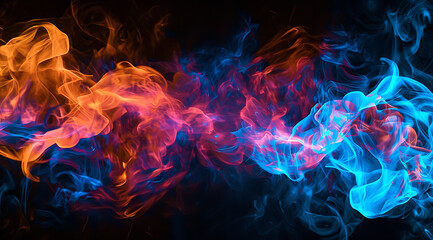 colorful hot flames on a black background in - obrazy, fototapety, plakaty