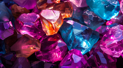colorful pink blue and orange gemstones together in a - obrazy, fototapety, plakaty