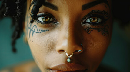 African American woman with a unique facial tattoo