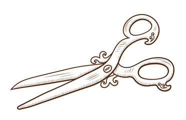 Vintage sewing scissors for sew. Hand drawn in retro style.