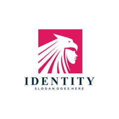 Obraz premium eagle and face woman logo design vector