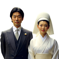 Japanese Married Couple in Traditional Clothes-