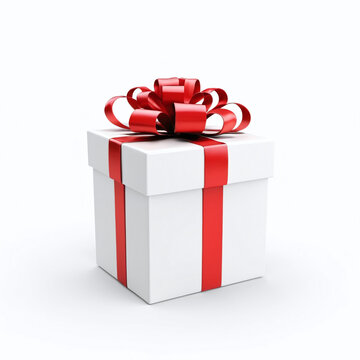Gift box with ribbon 3D rendered present box on isolated white background