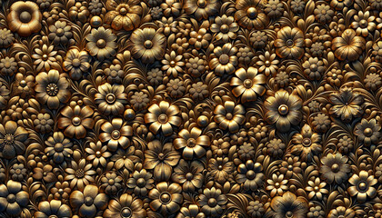 Floral Background of Metallic Golden and Black Flowers