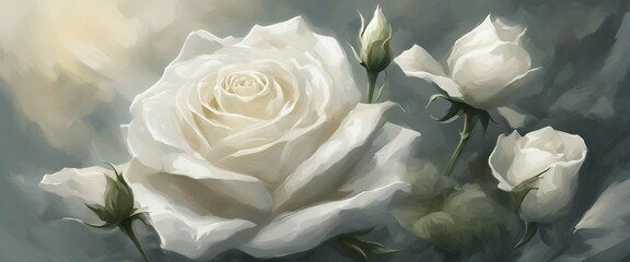 the white roses are blooming in the painting style of a rose