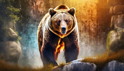 a powerful grizzly bear captured on a background generative ai - obrazy, fototapety, plakaty