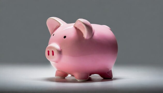 pink piggy bank on white background side view