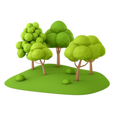 3d illustration landscape with green trees in the park, isolated on transparent background
