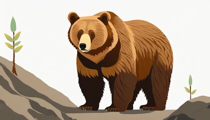 big brown bear on white background