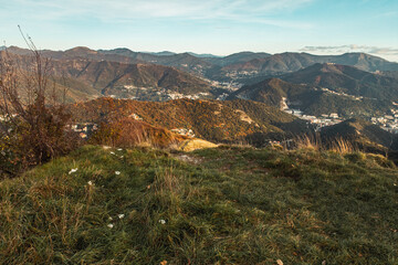 Fototapeta na wymiar Panaromic view of mountais of liguria. Landscape from the highest mountain around Genova. 