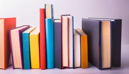 stack of colorful books on white background collection of different books hardback books for...