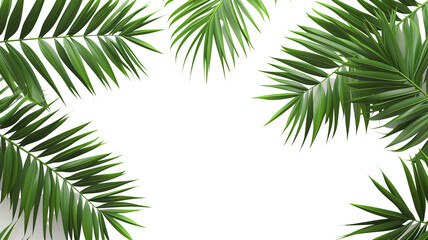 Fototapeta na wymiar Tropical frame with green palm leaves. Tropical plant branches isolated on a transparent background.