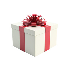 white gift box with a red ribbon isolated on transparent background