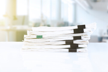 stack of reporting paper documents on a business table in the office, business documents for annual...
