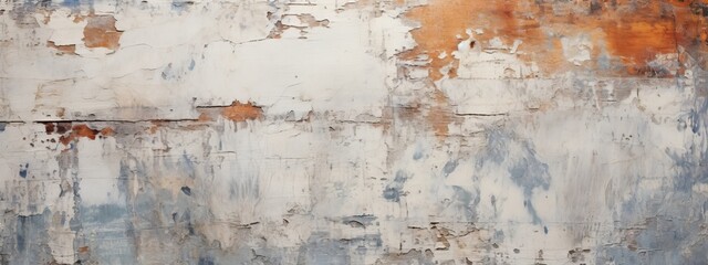 Abstract textured surface with white paint over patches of rust and blue tones. grunge textures for poster and web banner design. Cement texture background 