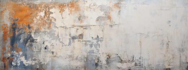 Fototapeta premium Abstract textured surface with white paint over patches of rust and blue tones. grunge textures for poster and web banner design. Cement texture background 