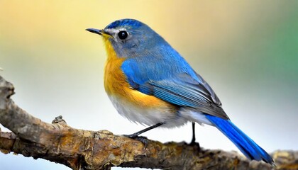 himalayan bluetail or red flanked orange flanked bush robin tarsiger rufilatus lovely blue bird with yellow marking on its wings on white background fascinated nature - obrazy, fototapety, plakaty