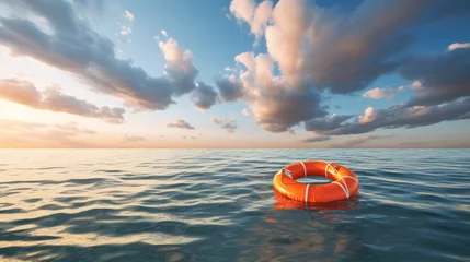 Foto auf Alu-Dibond lifebuoy safety and rescue concept. Prevent drowning. An orange lifebuoy floats on the sea © Ilmi