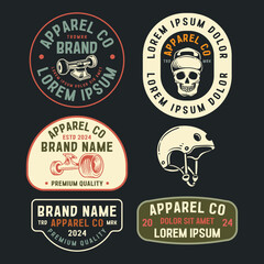 set of skateboard badges design, vintage emblem design, editable text