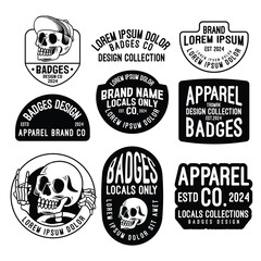 set of skull badges design, vintage emblem design, editable text