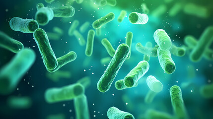 Various shapes of bacteria, probiotics on light background, macro shot of different types of bacteria