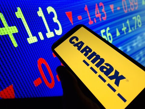 Konskie, Poland - February 05, 2024: CarMax Inc company logo displayed on mobile phone