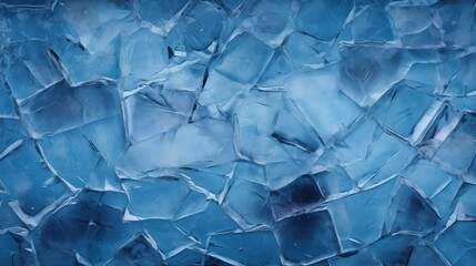 A mesmerizing pattern of broken ice shards in varying shades of blue, capturing the natural artistry of frozen water