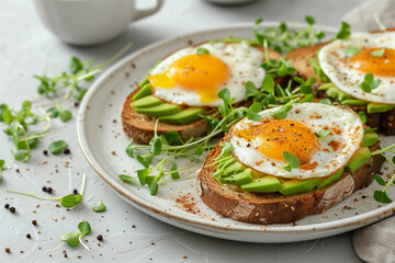 Avocado Egg Sandwiches and coffee for healthy breakfast