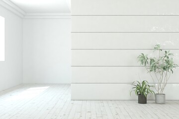 White empty room. Scandinavian interior design. 3D illustration