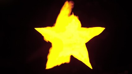 Sign template isolated on black background. Neon yellow star social media symbol reaction glowing in darkness with water waves moving over icon.